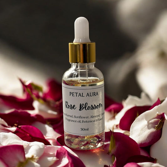 Petal Aura Rose Blossom Body Oil - 30ml Scented Dry Oil for Silky Non-Greasy Skin with Apricot Kernel Sunflower & Almond Oils Vegan Cruelty-Free Moisture Healing Formula
