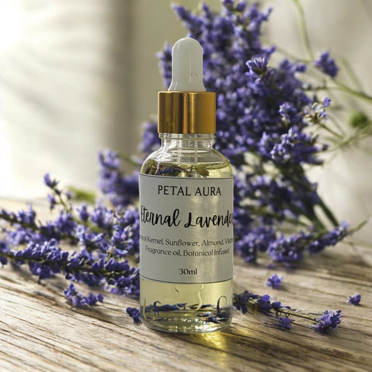 Petal Aura Eternal Lavender Body Oil - 30ml Scented Dry Oil for Soft Non-Greasy Skin with Apricot Kernel Sunflower Almond & Vitamin E